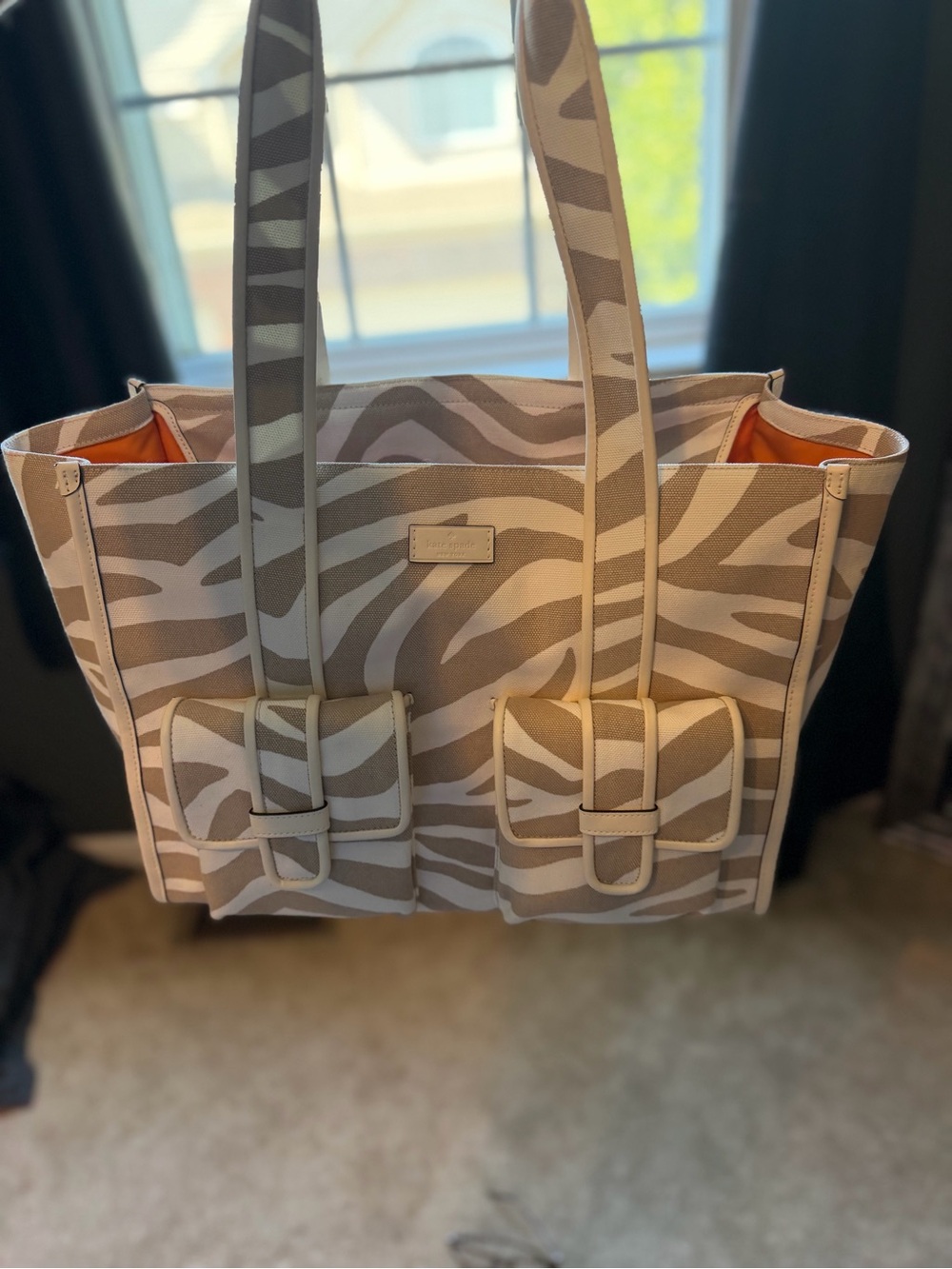 kate spade Beige and White Zebra-Print Shoulder Tote